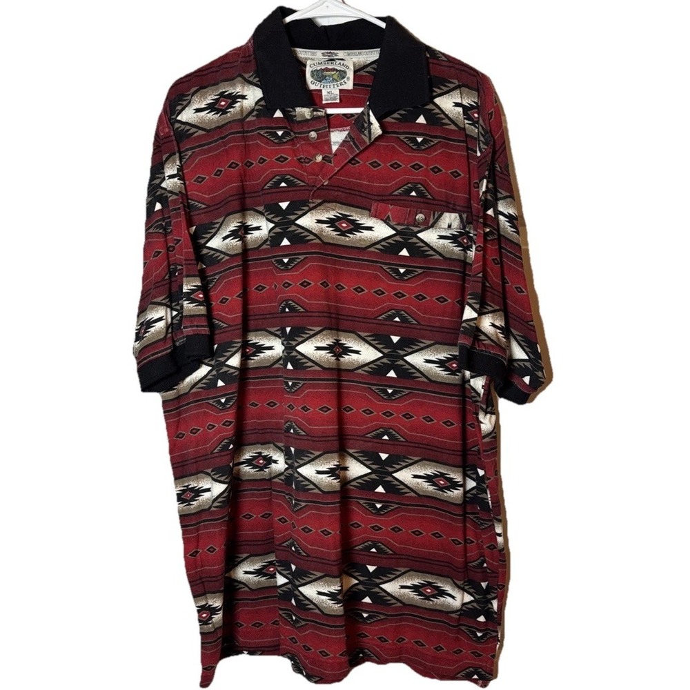 Vintage Cumberland Outfitters XL Southwestern Aztec Tribal Polo Shirt Cotton USA